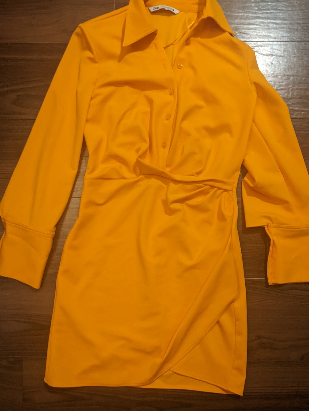 Zara - Draped Short Dress with Ruching 4437/094 | Small | Orange Tangerine - Picture 11 of 14
